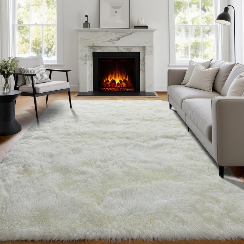PAGISOFE White Fluffy Shag Machine Washable Area Rugs for Living Room 5x7 Ft,Cream White Soft Shaggy Rugs for Bedroom,Office Ivory Carpet Boys Girls Dorm Pastel Rug for Kids Room Home Decor Aesthetic - Image 3
